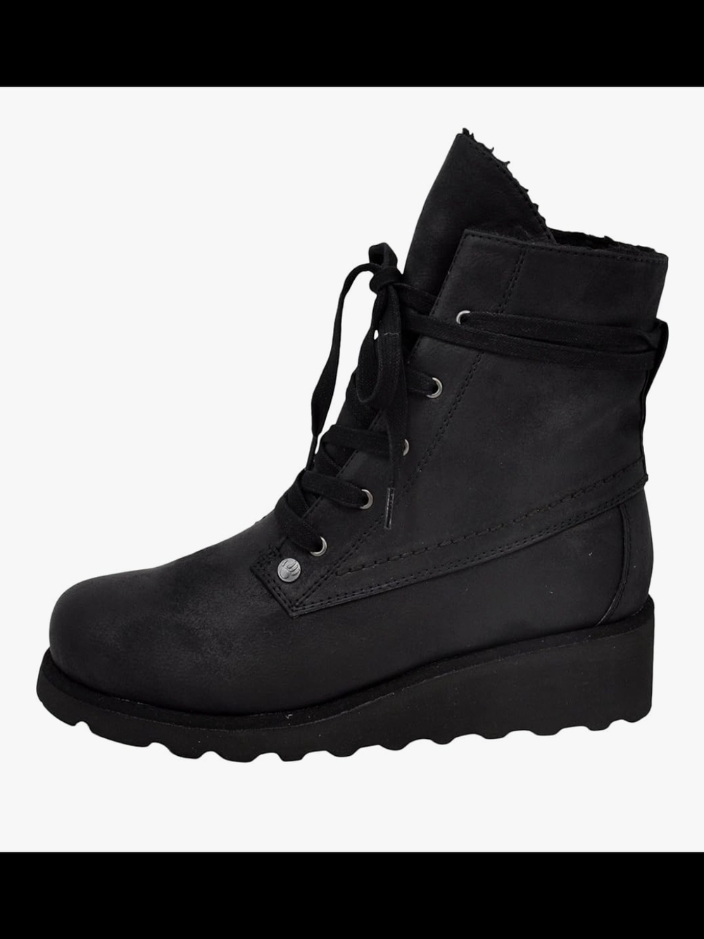 BearPaw Women's Lace-Up Suede, Wool And Sheepskin Ankle Boots in Dark Gray - Picture 15 of 15